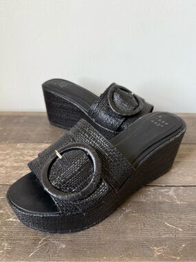 a new day Black Woven Buckle Wedge Slides